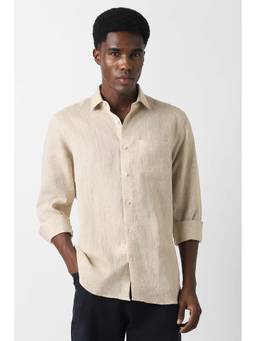 Van Heusen - Men Beige Regular Fit Textured Full Sleeves Shirt