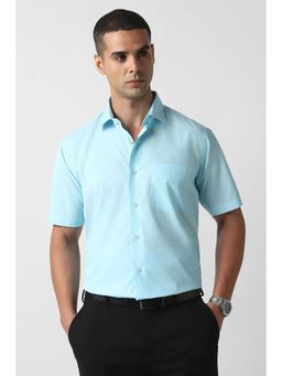 Van Heusen - Men Sky Blue Regular Fit Solid Half Sleeves Formal Shirt