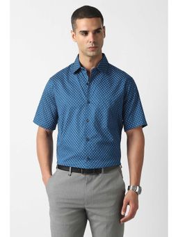 Van Heusen - Men Blue Regular Fit Printed Half Sleeves Formal Shirt