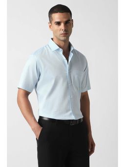 Van Heusen - Men Light Blue Regular Fit Textured Half Sleeves Shirt
