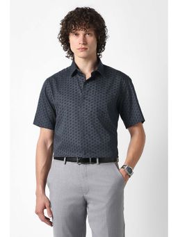 Van Heusen - Men Navy Blue Regular Fit Printed Half Sleeves Shirt