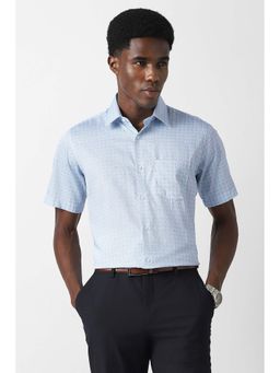 Van Heusen - Men Light Blue Regular Fit Printed Half Sleeves Shirt