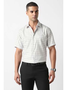 Van Heusen - Men White Regular Fit Checks Half Sleeves Formal Shirt