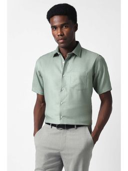 Van Heusen - Men Light Green Regular Fit Textured Half Sleeves Formal Shirt