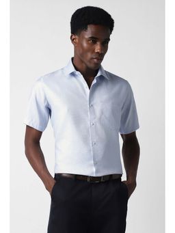 Van Heusen - Men Light Blue Regular Fit Textured Half Sleeves Formal Shirt