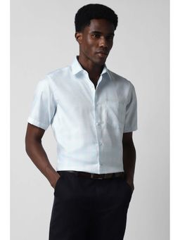 Van Heusen - Men Light Blue Regular Fit Checks Half Sleeves Formal Shirt