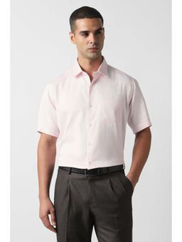 Van Heusen - Men Pink Regular Fit Textured Half Sleeves Formal Shirt