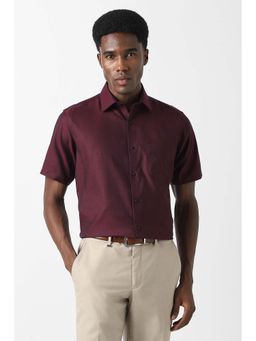 Van Heusen - Men Maroon Regular Fit Textured Half Sleeves Formal Shirt