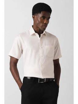 Van Heusen - Men Cream Regular Fit Textured Half Sleeves Formal Shirt