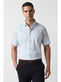 Van Heusen - Men Light Blue Regular Fit Checks Half Sleeves Formal Shirt