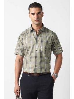 Van Heusen - Men Olive Regular Fit Checks Half Sleeves Formal Shirt