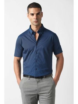Van Heusen - Men Navy Blue Slim Fit Stripes Half Sleeves Formal Shirt