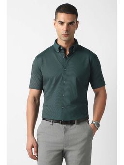Van Heusen - Men Green Slim Fit Stripes Half Sleeves Formal Shirt