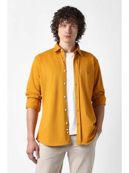 Van Heusen - Men Yellow Ochre Solid Full Sleeves Casual Shirt