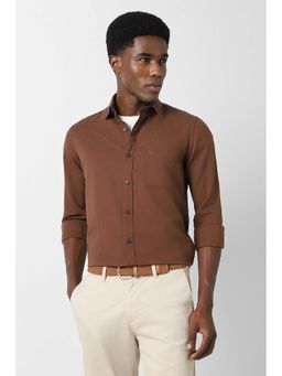 Van Heusen - Men Brown Slim Fit Solid Full Sleeves Shirt