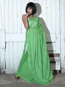 Boveee - Spring Green Digital Printed Satin Georgette Saree with Unstitched Blouse