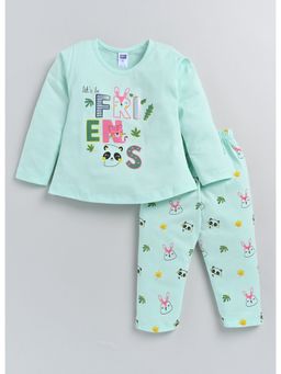 Nottie Planet - Friends Printed Fancy Girls Top With Pant (Set of 2)