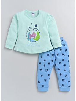 Nottie Planet - Fish With Bowl Printed Fancy Girls T-Shirt With Pant (Set of 2)