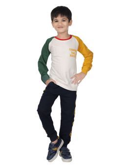 Nottie Planet - Colorblock Full Sleeve Loopknit T-Shirt with Pant (Set of 2)