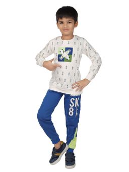 Nottie Planet - Skateboard Printed Loopknit T-Shirt with Pant- Blue (Set of 2)