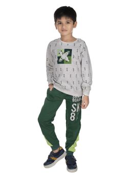 Nottie Planet - Skateboard Printed Loopknit T-Shirt with Pant- Green (Set of 2)