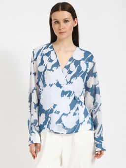 Calvin Klein - Ls Fashion Wrap Top Print Top