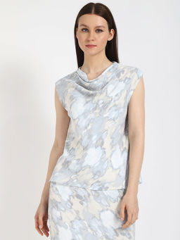 Calvin Klein - Crepe Ss Cowl Neck Shell Print Top