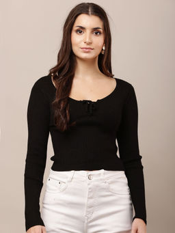 NOBARR - Women Viscose Round Neck with Full Sleeve Black Top