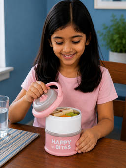 Little Surprise Box - Pink Happy Bites Double Decker Stainless Steel Lunch Box