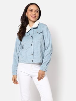 Campus Sutra - Womens Ribbed Corduroy Jacket Blue