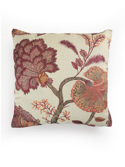 Design Gaatha - Beige Maroon Floral All Over Embroidered Cushion Cover (16X16 Inches)