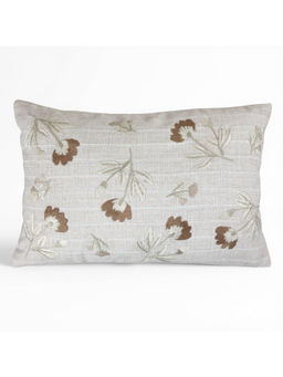 Design Gaatha - Light Beige & Brown Floral Whisper Hand Embroidered Cushion Cover (12X18 Inches)