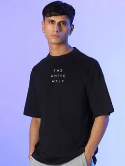 Bewakoof - Men's Black White Wolf Oversized T-shirt