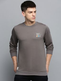 SHOWOFF - Mens Round Neck Solid Grey Pullover Sweatshirt