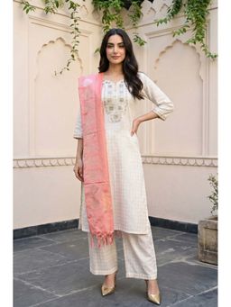 Aurelia - Off White Checkered Sequinned Kurta with Palazzo and Dupatta