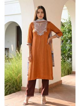 Aurelia - Rust-Brown Embroidered Thread Work Kurta with Pant and Dupatta