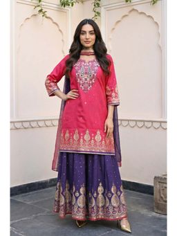 Aurelia - Pink-Purple Sequinned Straight Kurta with Palazzo and Dupatta