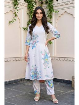 Aurelia - Floral Printed White Lace Pure Cotton Co-Ord Set