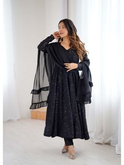 JATRIQQ - Black Heavy Embroidered Anarkali Kurta with Pant and Dupatta