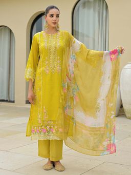 Label Madhuri Thakkar - Sunshine Yellow Floral Embroidered Kurta with Pant and Dupatta