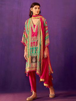 Label Madhuri Thakkar - Multi-Color Floral Printed Kurta with Dhoti and Dupatta