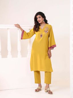 STUDIO MISRI - Mustard Embroidered Kurta with Pant