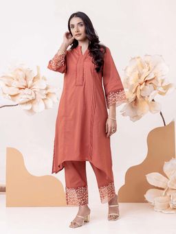 STUDIO MISRI - Rust Embroidered Kurta with Pant
