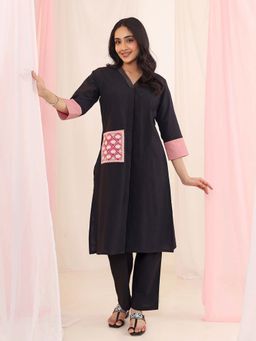 STUDIO MISRI - Black Solid Embroidered Kurta with Pant
