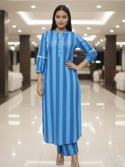 Varanga - Blue Vertical Stripes Printed Co-Ord Set
