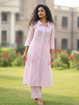 Varanga - Pink Stripes Straight Fit Printed Co-Ord Set
