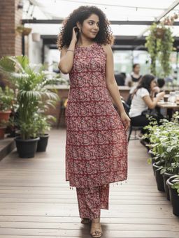 Varanga - Maroon Floral Block Printed Co-Ord Set