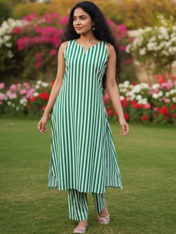 Varanga - Green Stripes Printed Co-Ord Set