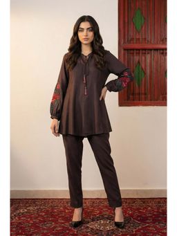 W - Coffee Brown Embroidered Co-Ord Set
