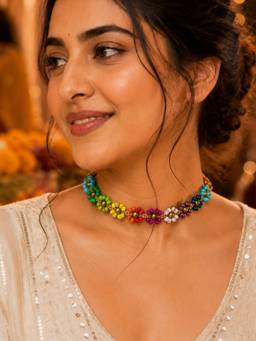 Digital Dress Room - Navaratri Garba Festive Beaded Floral Necklace